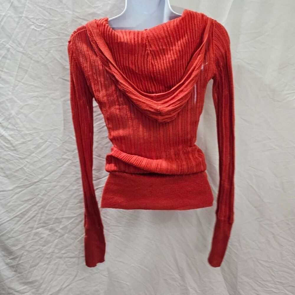 vintage y2k lightweight knit orange hoodie top - Picture 3 of 4